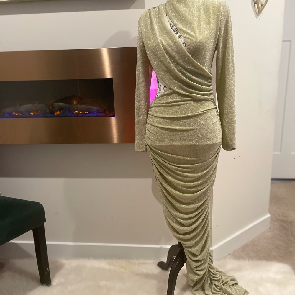 Light Gold Long Sleeve Metallic CutOut Dress - Picture 6 of 6